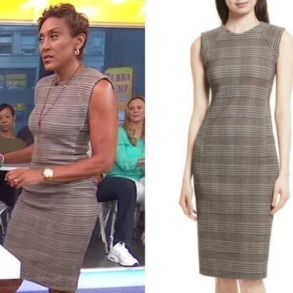 Theory Wool Plaid Power Dress 8 Brown Black Career Work Office Business Tweed - Picture 2 of 11